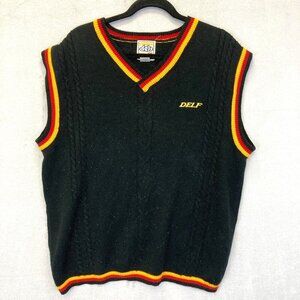 Delf USA‎ Vintage Knit Sweater Vest Mens XL Black Red Hip Hop Retro 90s Y2K